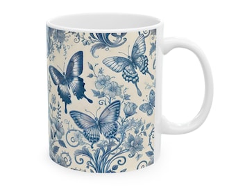 Botanische Schmetterling Keramikbecher: Floral Blue Teetasse