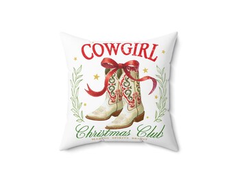 Cowgirl Boots Christmas Club Spun Polyester Square Pillow