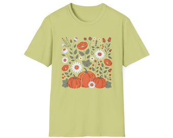 Herbstblumen-Kürbis-Grafik-T-Stück: Herbst-Ernte-Unisex-Shirt