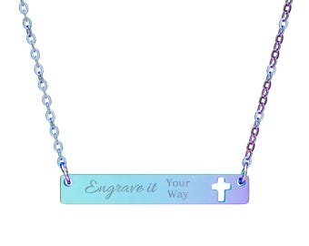 Cutout Cross Bar Halskette, Namensanhänger mit Gravur | Personalisierter religiöser Schmuck