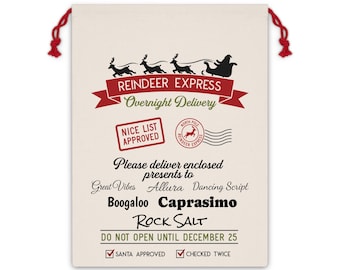 Personalisierte Weihnachtsgeschenktasche, Urlaub Santa Sack, Rentier Express