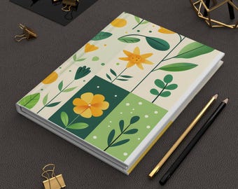 花柄ハードカバージャーナル：春の花のデザイン、罫線入り75ページ