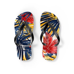 Tropical Flip Flops Colorful Summer Sandals Beach Footwear Vacation Essentials Poolside Accessories, Matching Swimsuit and Swim Trunks