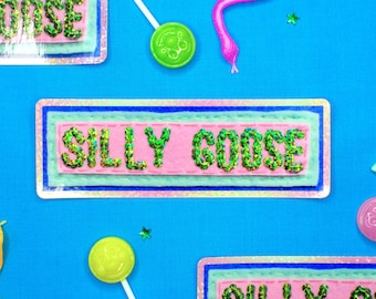 Silly Goose ~ Holographic Glitter Vinyl Sticker ~ Waterproof and UV Fade Proof
