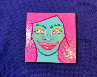 Dreamy ~ Gouache Painting on Wood with Iridescent Stars and Puff Paint ~ Original Art by Sam Pletcher