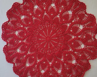 18.5 inch DARK RED pineapples galore doily
