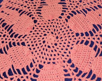 PINK 9.5 inch 6-sided bunny doily with puffy bunny tails
