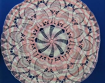 ROUND Pink, white,light lavender  doily - 22 INCHES