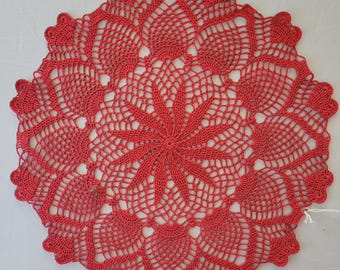 Pinwheel, Pineapples & Hearts doily 15.5 inches - RED