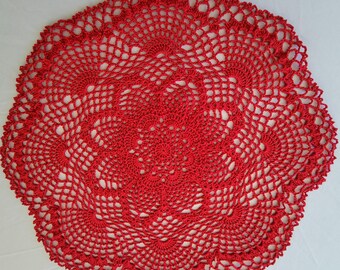 14.5 inch RED Pineapple & fan doily