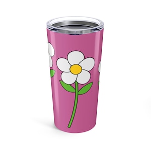 Stainless Steel Tumbler  Pink Daisy Floral Travel Mug | Cute Flower Gift, Reusable Cup, Insulated Coffee Mug, Travel Cup, Flower Lover