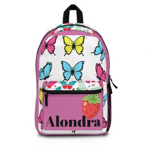 Custom Butterfly Backpack, Personalized School Bag for Girls, Cute Strawberry Design, Colorful Butterflies, Kids Back to School Gift, Custom
