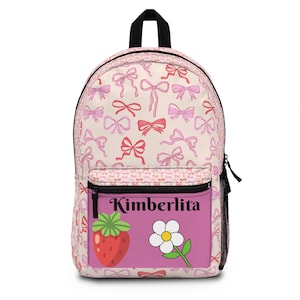 Mochila Infantil Personalizada  con Lazos, Fresa y Flor - Backpack, Kid&#39;s Backpack, Custom Backpack, Personalized Backpack,