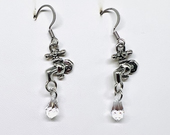 Water Faucet & Swarovski Crystal Earrings