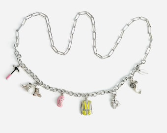 Make Your Own Custom Charm Bracelet,  & Necklace, Custom Construction Jewelry Design, Includes 6 Charms, plus 16" Paperclip Chain Necklace