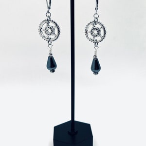 Gears & Hematite Tear Drop Gemstone Earrings/Stainless Steel Lever Backs image 1