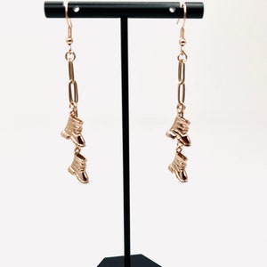 Rose Gold Work Boots Earrings, with Paper Clip Chains image 1