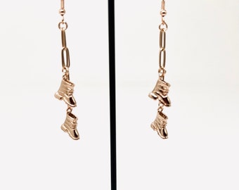 Rose Gold Work Boots Earrings, with Paper Clip Chains