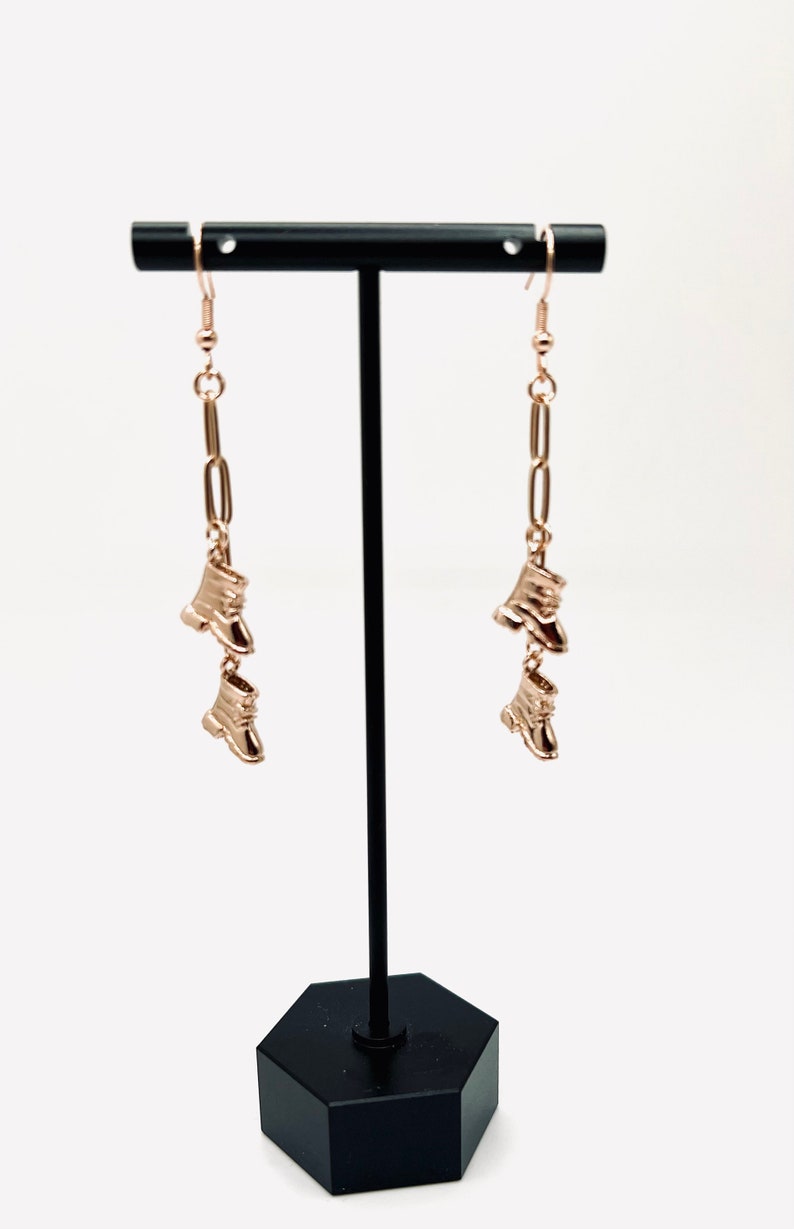 Rose Gold Work Boots Earrings, with Paper Clip Chains image 1