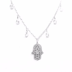 Hamsa Necklace/Sterling Silver/CZ/ Artisan Hand made Wire Wrap Briolettes/Show Stopper Jewelry image 3