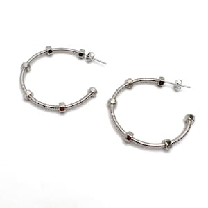 Threaded Rod & Baby Nuts, Sterling Silver, Hoop Earrings, 30mm Diameter image 1