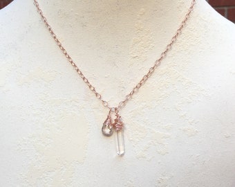 Cubic Zircon Briolette/Crystal Quartz/  Duo in Rose Gold