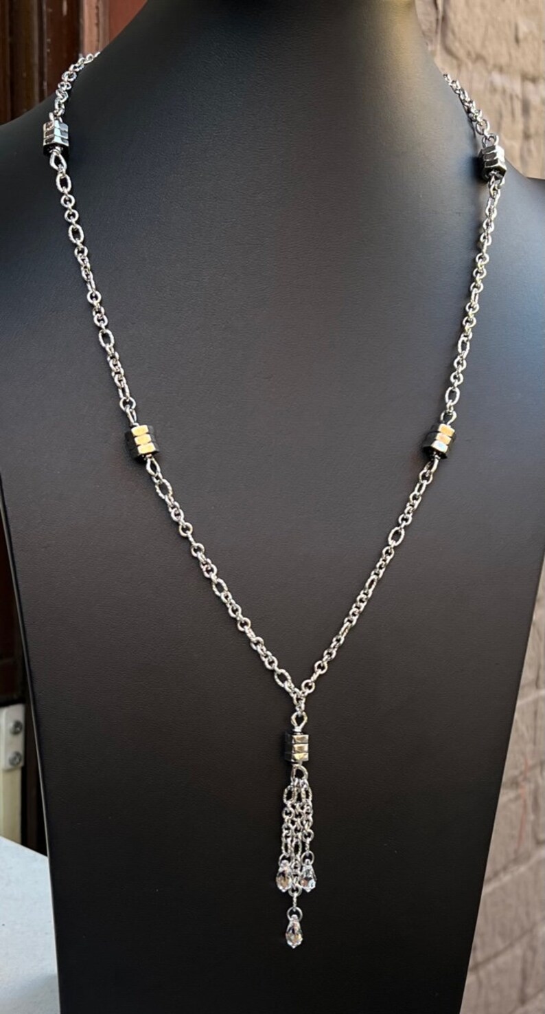 Nut Lariat Necklace with Crystal Tassel image 3