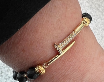 Golden Nail & Black Onyx Gemstone Bracelet