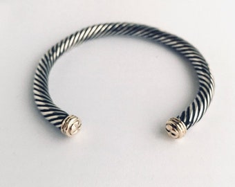 Classic Cuff Cable Women’s Bracelet Sterling Silver with 18K Philips Screws/ Twisted Cable Bracelets/