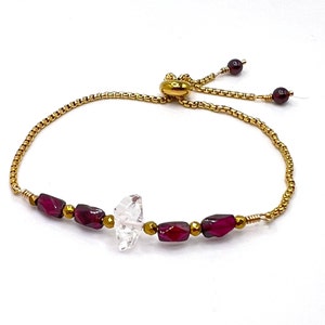 Garnet, Herkimer Diamond/Bolo Bracelet/ Aquarius/ January Birthday/ image 1