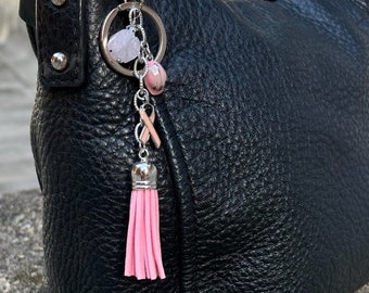 Pink Hard Hat, Breast  Cancer Awareness & Survivors’ Ribbon Key Ring