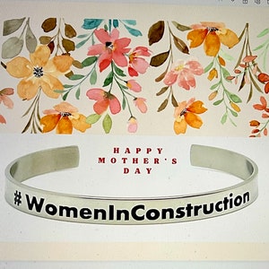 Women In Construction, Stainless Steel Cuff Bracelet image 2