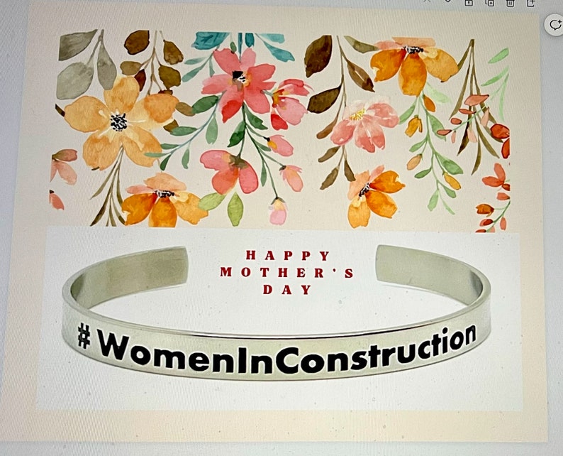 Women In Construction, Stainless Steel Cuff Bracelet image 2