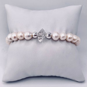 Herkimer Diamond Freshwater Pearls Bracelet, with Sterling Silver Beads image 3