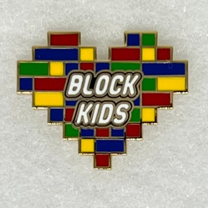 Block Kids, Pin, Building Blocks LEGO inspired, Building Competition, Heart Pin, Heart Shaped LOVE Bricks image 1