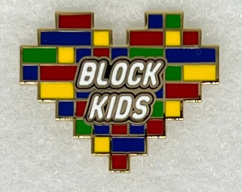 Block Kids, Pin, Building Blocks LEGO inspired, Building Competition, Heart Pin, Heart Shaped LOVE Bricks