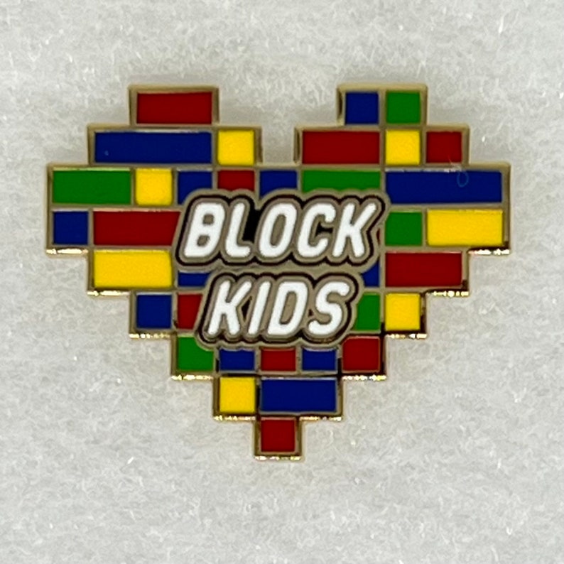 Block Kids, Pin, Building Blocks LEGO inspired, Building Competition, Heart Pin, Heart Shaped LOVE Bricks image 1