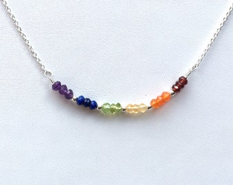 Chakra Bar Necklace/ Sterling Silver/Gemstones/