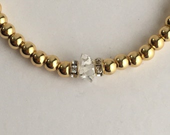 Herkimer Diamond Bracelet, with Gold filled beads (4mm)