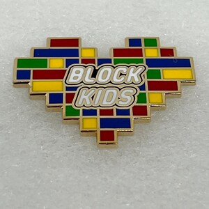 Block Kids, Pin, Building Blocks LEGO inspired, Building Competition, Heart Pin, Heart Shaped LOVE Bricks image 3