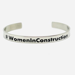 Women In Construction, Stainless Steel Cuff Bracelet image 1