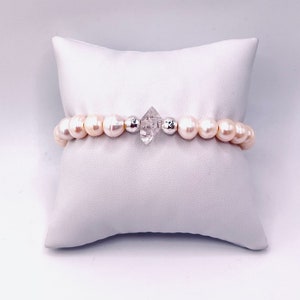 Herkimer Diamond Freshwater Pearls Bracelet, with Sterling Silver Beads image 2