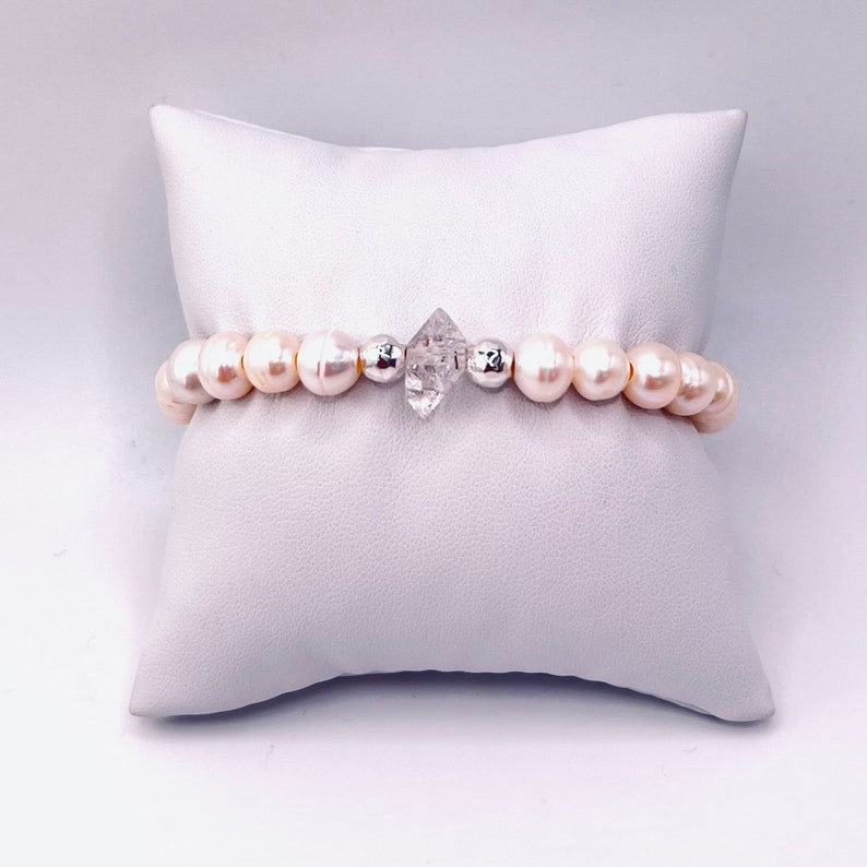 Herkimer Diamond Freshwater Pearls Bracelet, with Sterling Silver Beads image 2