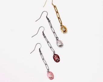 Hard Hat Paper Clip Chain Earrings, Gold, Silver, Pink, and Red