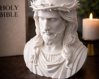 Jesus Bust Sculpture | Crown of Thorns Statue | 3D Printed Christian Decor