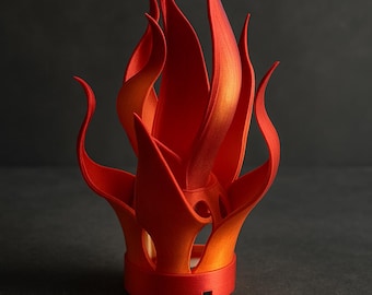 3D Printed Flame Sculpture | Fiery Home Decor | Modern Abstract Fire Art | LED Candle Holder Accent
