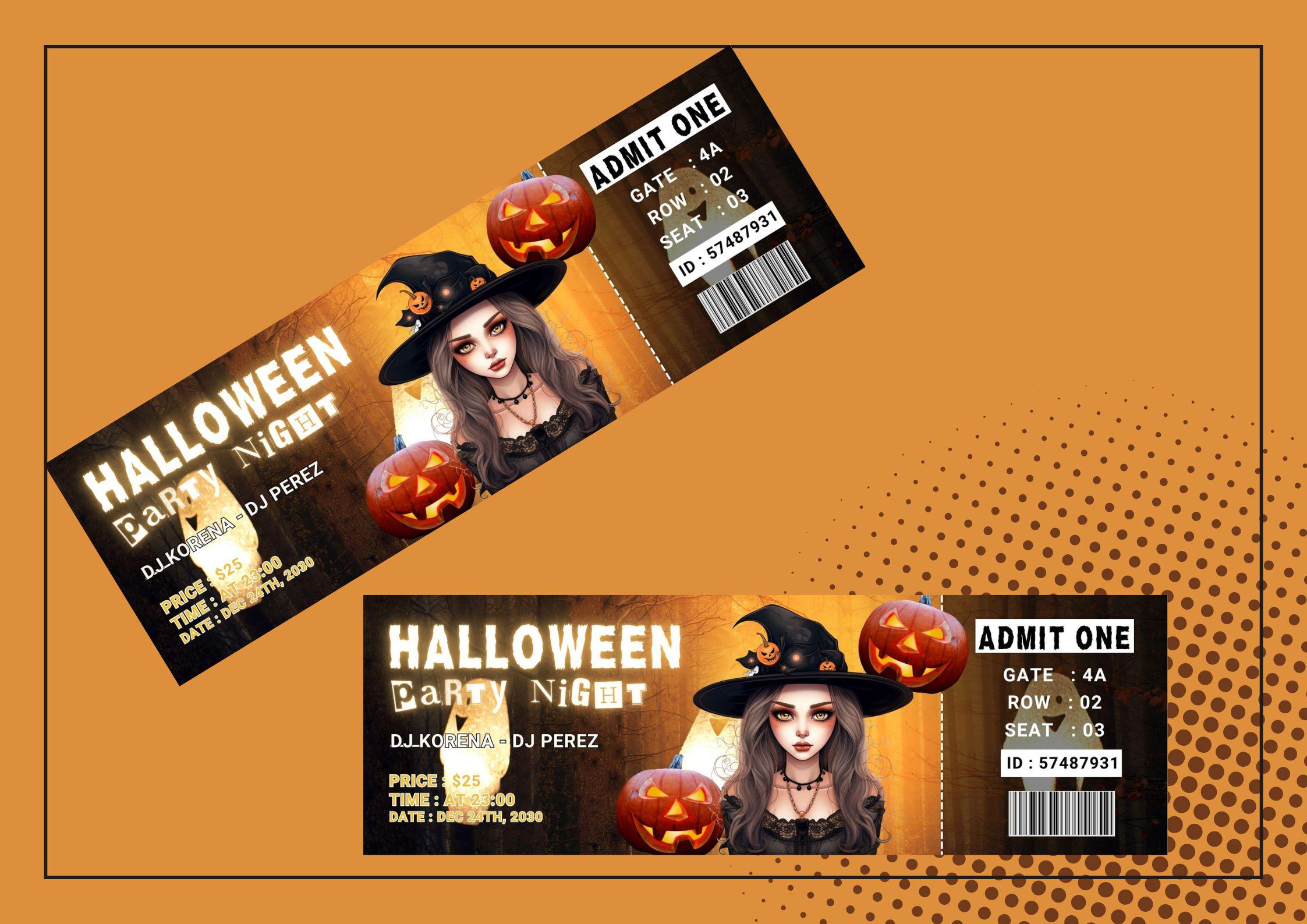 Editable Halloween Party Ticket Template: Spooky Event Entry Pass ...