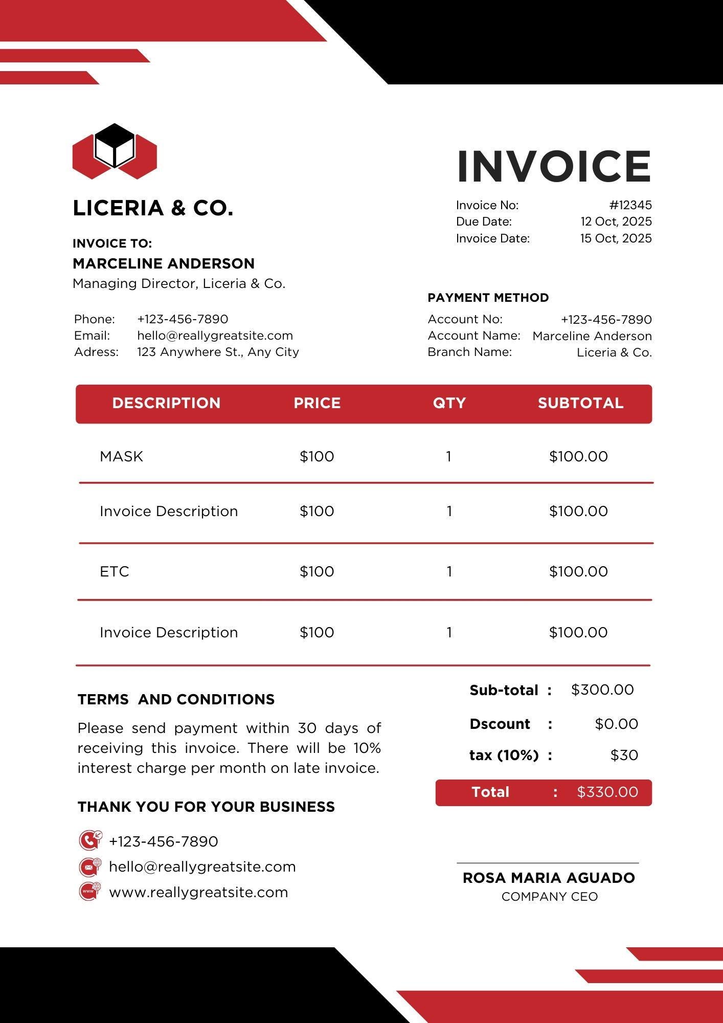 Professional Invoice Template | Modern Business Billing | Editable PDF ...