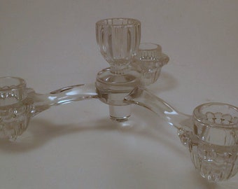 Vintage Candle Holder, Clear Glass 3 Arm Insert for a Candle Holder, Cambridge Glass #1563, Holds 4 Candles, 7'' on center between holders