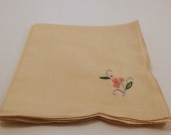 Vintage Napkins, Beige Cotton with Pink, Blue, Gray and Green Floral Embroidery , 2 Napkins